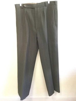 Mens, Pants, N/L, Black, Red, White, Wool, Stripes, 34/29, Pleated Front, Button Tab, Belt Loops, Suspender Buttons