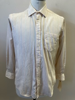 Mens, Shirt, YVES SAINT LAURENT, 32-33, 16, Peach with White Lavender & Aqua V-stripes, Textured, Cotton Polyester, L/S, B.F., C.A., 1 Pckt,