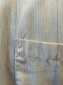 Mens, Shirt, YVES SAINT LAURENT, 32-33, 16, Peach with White Lavender & Aqua V-stripes, Textured, Cotton Polyester, L/S, B.F., C.A., 1 Pckt,