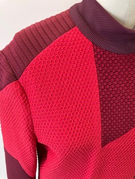 MTO, Red Burgundy, Green, Red, Polyester, Textured Fabric, Ribbed, Mock Neck, Waffle, & Quilted  Inset, CB Zip