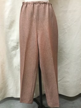 Womens, 1980s Vintage, Suit, Pants, MTO, Sienna Brown, White, Polyester, Heathered, Speckled, 24W, Elastic Waist,