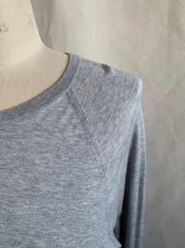 Mens, Pullover Sweater, JAMES PERSE, Lt Gray, Cotton, Heathered, M, Ribbed Knit Scoop Neck, Raglan Long Sleeves, Ribbed Knit Cuff