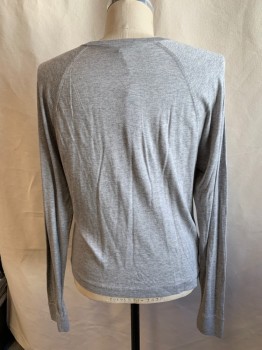 Mens, Pullover Sweater, JAMES PERSE, Lt Gray, Cotton, Heathered, M, Ribbed Knit Scoop Neck, Raglan Long Sleeves, Ribbed Knit Cuff