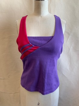 Womens, Athletic, GEAR UP, Magenta Pink, Purple, Cotton, Nylon, Color Blocking, B: 28, V-N, Sleeveless, Attached Under Top