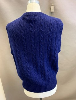CHRISTOPHER HAYES, Navy Blue, Wool, Cable Knit, V/N, Pullover,