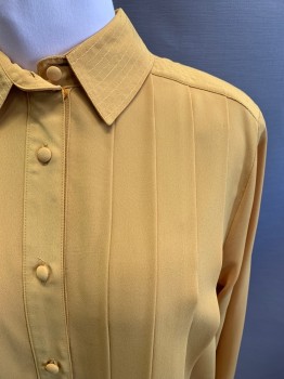 Womens, Blouse, LORD & TAYLOR, Dijon Yellow, Polyester, Solid, B40, 14, L/S, Button Front, Pleated Front And Back, Gold Top Stitch, Self Shank Buttons, French Cuffs