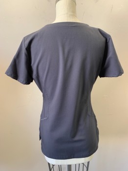 PURPLE LABEL, Dk Gray, Polyester, Rayon, Solid, Pullover, V-neck, Short Sleeves, 2 Pockets
