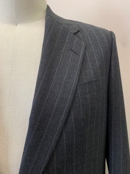 N/L, Dk Gray, Wool, Stripes, Single Breasted, 2 Buttons, Notched Lapel, 3 Pockets, 3 Button Cuffs, 1 Back Vent