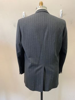 N/L, Dk Gray, Wool, Stripes, Single Breasted, 2 Buttons, Notched Lapel, 3 Pockets, 3 Button Cuffs, 1 Back Vent