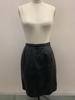 Womens, 1980s Vintage, Piece 2, WILSONS LEATHER, Black, Leather, Solid, H36, W26, Leather Skirt, F.F, Back Zipper
