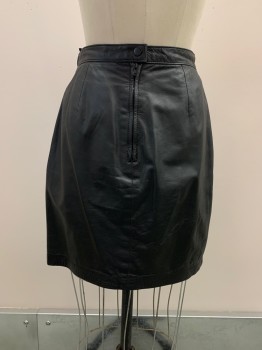 WILSONS LEATHER, Black, Leather, Solid, Leather Skirt, F.F, Back Zipper