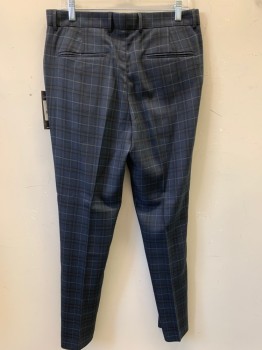 NEW LOOK, Navy Blue, Black, Polyester, Viscose, Plaid, F.F, 4 Pockets, DOUBLE PANTS