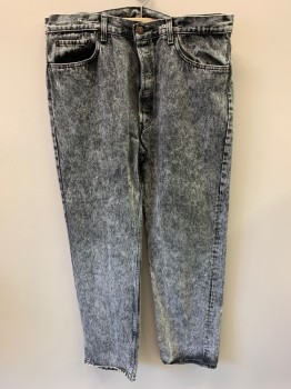 Mens, Jeans, LEVI'S, Black, Cotton, Acid Wash, 36/32, 5 Pockets, Straight Leg