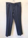 WRANGLER, Navy Blue, Polyester, Solid, Poly Twill, Flat Front, Straight Leg, Jeans Style, Zip Fly, 4 Pockets, Belt Loops,