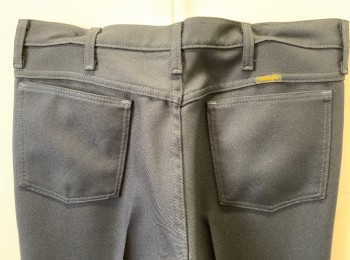 WRANGLER, Navy Blue, Polyester, Solid, Poly Twill, Flat Front, Straight Leg, Jeans Style, Zip Fly, 4 Pockets, Belt Loops,