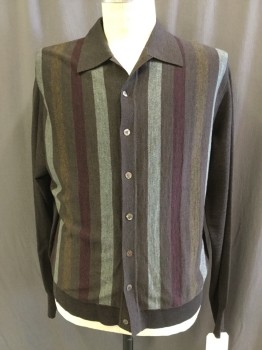 N/L, Dk Brown, Gray, Red Burgundy, Brown, Wool, Stripes, Heathered, Button Front, Collar Attached, Heathered Stripe