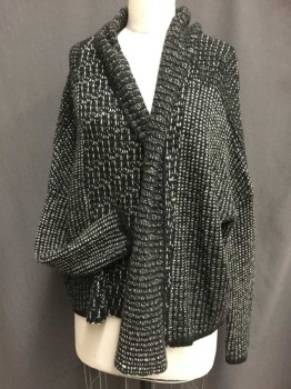 Womens, Sweater, VELVET, Black, White, Viscose, Wool, Abstract , Stripes, S, Drapy No Closures, Drop Shoulders, Skinny Arms, Yoke, Shawl Collar,
