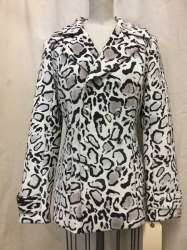 Womens, Blazer, STYLE STALKER, White, Gray, Black, Synthetic, Animal Print, S, White/ Gray/ Black Leopard Print, Dbl Breasted, 8  Buttons,  Notched Lapel, Collar Attached, 2 Pockets,
