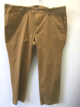 BONOBOS, Caramel Brown, Cotton, Spandex, Solid, Twill, Flat Front, Zip Fly, 4 Pockets, Slim Leg, **Has Been Cropped