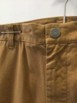 BONOBOS, Caramel Brown, Cotton, Spandex, Solid, Twill, Flat Front, Zip Fly, 4 Pockets, Slim Leg, **Has Been Cropped