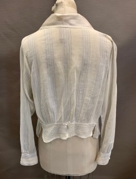 MTO, Ivory White, White, Blue, Black, Cotton, Stripes, Sheer Ivory, White/ Blue/ Black Stripes, White Collar Attached with Delicate Open Work, Closure Front, Long Sleeves,