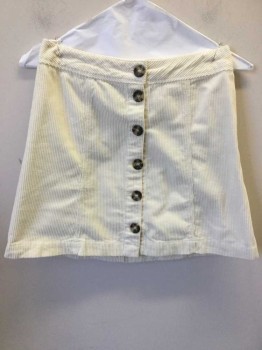 DIVIDED, Cream, Cotton, Solid, Cream Corduroy, 1-3/4" Waistband, 6 Turtle Shell Button Front,