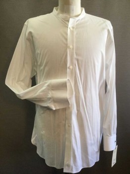 DARCY, White, Cotton, Solid, Long Sleeves, Button Front, Collar Not Attached