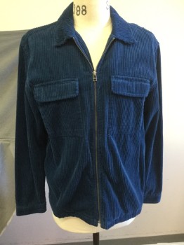 Mens, Casual Jacket, URBAN OUTFITTERS, Navy Blue, Cotton, Solid, M, Zip Front, Corduroy, 2 Pockets, Collar Attached,