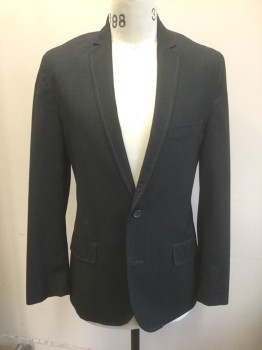 Mens, Sportcoat/Blazer, I.N.C., Charcoal Gray, Gray, Polyester, Rayon, Grid , M, Charcoal with Gray Crosshatched Streaks, Single Breasted, Notched Lapel, 2 Buttons, 3 Pockets, Purple Lining
