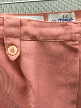Womens, 1970s Vintage, Suit, Pants, COLLEGE TOWN, Salmon Pink, Polyester, Solid, W:26, High Waisted, Wide Leg, Cuffed Hems, Belt Loops Have Decorative Tabs with Peach Buttons, Zip Fly,