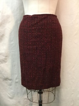 Womens, 1990s Vintage, Suit, Skirt, DANA BUCHMAN, Red, Black, Wool, Tweed, H:40, W:32, Pencil Skirt, No Waistband, Back Zipper, Back Slit, Below Knee