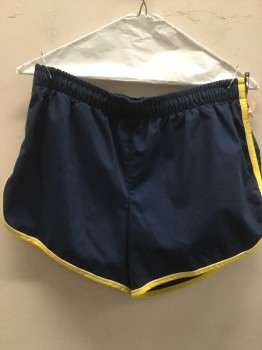 Mens, Swim Suit, JANTZEN, Navy Blue, Yellow, White, Cotton, Polyester, Solid, W:36, Elastic Waist, Yellow and White Trim at Sides and Leg Opening,