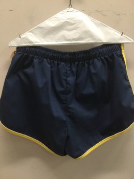 Mens, Swim Suit, JANTZEN, Navy Blue, Yellow, White, Cotton, Polyester, Solid, W:36, Elastic Waist, Yellow and White Trim at Sides and Leg Opening,