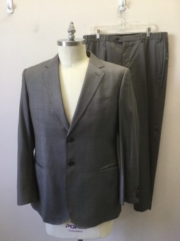 GIORGIO ARMANI, Lt Gray, Taupe, Wool, Synthetic, Heathered, Sport Coat - Sharkskin Like Shot Fabric in Gray and Taupe, 2 Button Single Breasted, , 3 Pockets, 2 Slits at Back. Pick Stitch Detail at Collar & Lapel