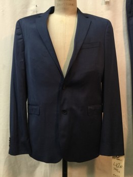 BOSS, Dk Blue, Wool, Synthetic, Solid, Dark Blue, 2 Buttons,  Notched Lapel, 3 Pockets,