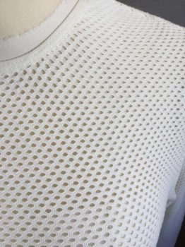 Womens, Top, HOUSE, Cream, Nylon, Elastane, Solid, M/L, Stretch Mesh, Crew Neck, Long Sleeves, Crop, Solid Waistband/Neck/Cuff