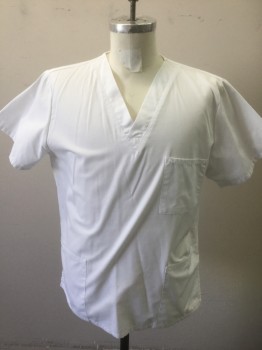 CHEROKEE, White, Cotton, Polyester, Solid, Short Sleeves, V-neck, 3 Patch Pockets