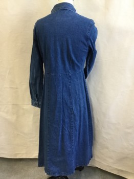 Womens, Dress, Long & 3/4 Sleeve, CHADWICKS, Blue, Cotton, Spandex, Solid, 8, Blue Denim, Collar Attached, Button Front, Long Sleeves, Flair Bottom