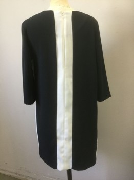 Womens, Dress, Long & 3/4 Sleeve, H&M, Black, White, Synthetic, Color Blocking, 6, Black Crepe, with White Panels at Sides/Underarms and Vertical Column Down Center Back, 3/4 Sleeves, Round Neck, Shift Dress, Hem Above Knee