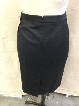 Womens, Skirt, Knee Length, CLASSIQUES ENTIER, Midnight Blue, Wool, Solid, 34W, 14, Straight, Back Zipper, Button Tab Detail Front Waistband, Back Slit