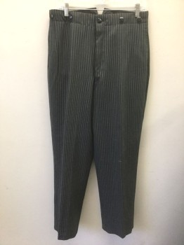 N/L , Black, Gray, Wool, Stripes - Vertical , Morning Stripe, Flat Front, Button Fly, Suspender Buttons at Outside Waist, 3 Pockets, Belted Back, Reproduction