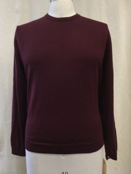 Mens, Pullover Sweater, BROOKS BROTHERS, Red Burgundy, Wool, Solid, M, Crew Neck,