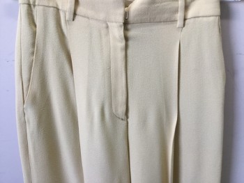 Womens, Slacks, THEORY, Butter Yellow, Viscose, Elastane, Solid, 2, Two Pleated Front, High Waisted, Wide Leg, Slit Pockets