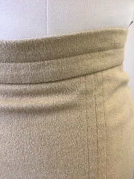 Womens, Skirt, Knee Length, MAX MARA, Beige, Solid, W:28, Sz. 8, Camel Hair Woolly Fabric, 1.5" Wide Self Waistband with Seam Running in the Middle, Pencil Skirt, 2 Flat Felled Seams at Either Side of Front, Invisible Zipper at Center Back Waist, Box Pleat at Center Back Waist, Luxury/High End Item