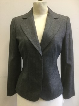 Womens, Suit, Jacket, N/L, Gray, Polyester, 2 Color Weave, 28W, 34B, Single Breasted, 2 Concealed Buttons, Wide Rounded Notched Lapel, Flat Feld Princess Seams,