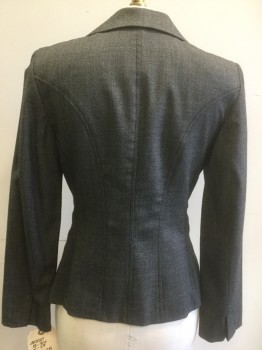 Womens, Suit, Jacket, N/L, Gray, Polyester, 2 Color Weave, 28W, 34B, Single Breasted, 2 Concealed Buttons, Wide Rounded Notched Lapel, Flat Feld Princess Seams,