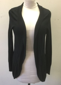 MERONA, Black, Viscose, Nylon, Solid, Lightweight Knit, Long Sleeves, Open at Center Front with No Closures, Ribbed Shawl Collar, Below Hip Length