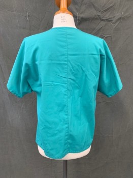 CHEROKEE, Green, Polyester, Cotton, Solid, Short Sleeve,  V-neck, 1 Pocket