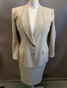 LE SUIT, Beige, Viscose, Polyester, Solid, Single Breasted, 2 Buttons, Shawl Lapel, 3 Pockets, 1 Button Cuffs