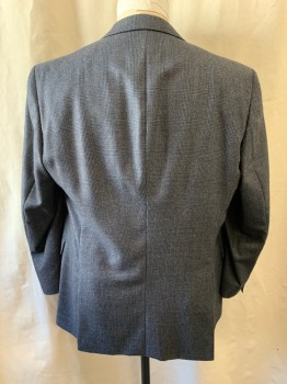 Mens, Sportcoat/Blazer, SAVILLE ROW, Black, Baby Blue, Navy Blue, Gray, Wool, Glen Plaid, 48R, Notched Lapel, Single Breasted, Button Front, 2 Buttons, 3 Pockets